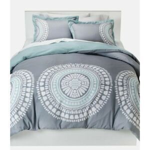 Room Essentials TARGET Boho BLUE GRAY Duvet Cover & 2 Pillowcases SET FULL QUEEN